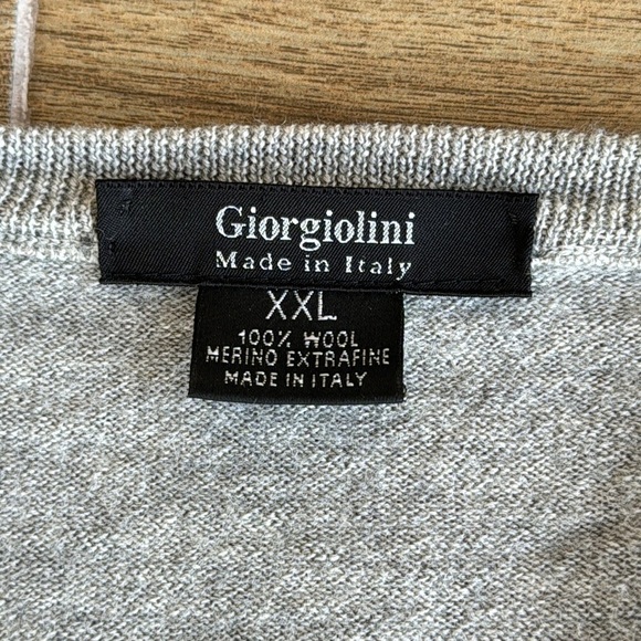 Giorgiolini 100% Extrafine Merino Wool Gray V-Neck Sweater, XXL - Picture 6 of 10